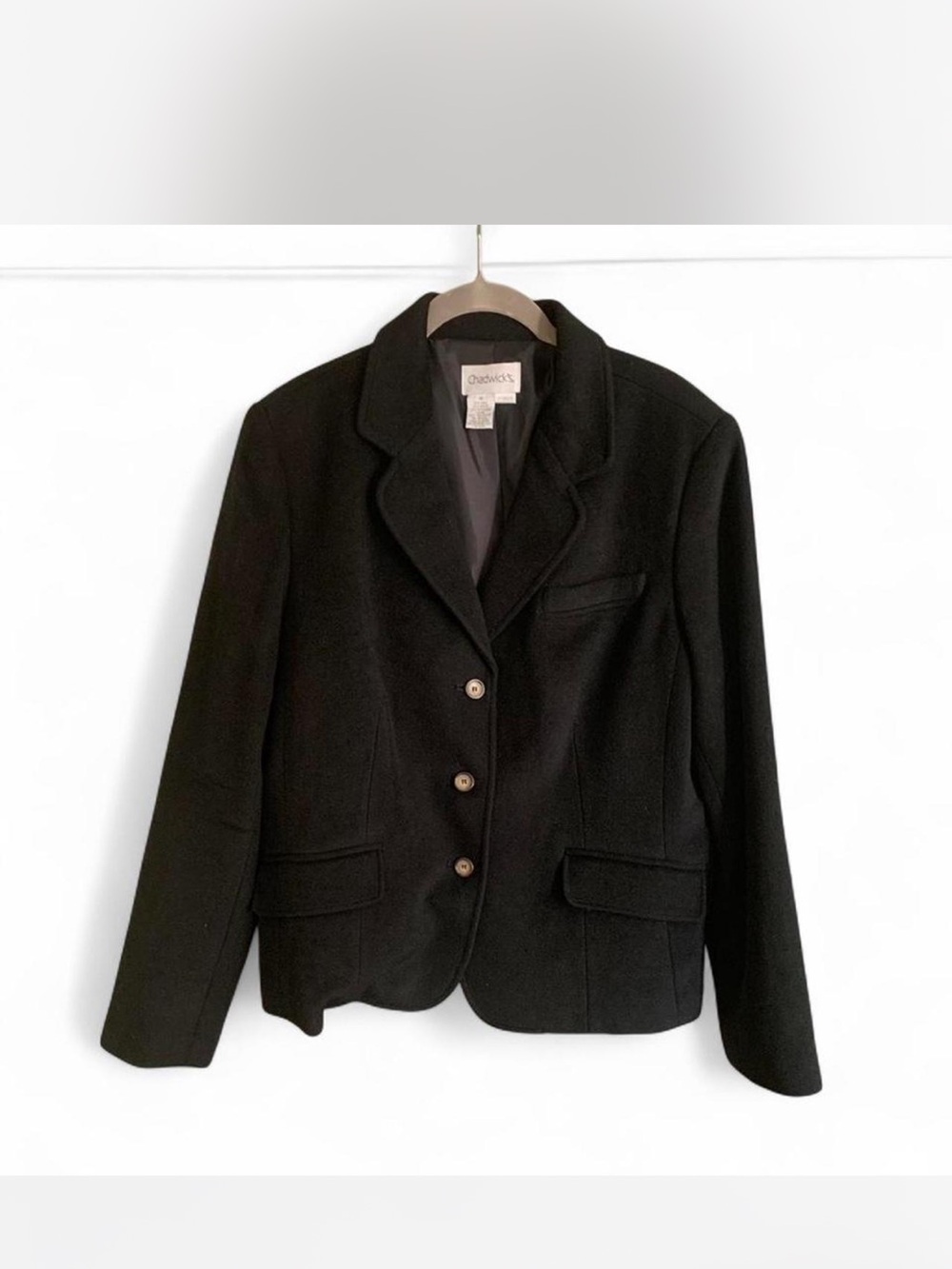 Vintage Wool Blend Chadwick’s Black Blazer with cashmere/poly lining size 14